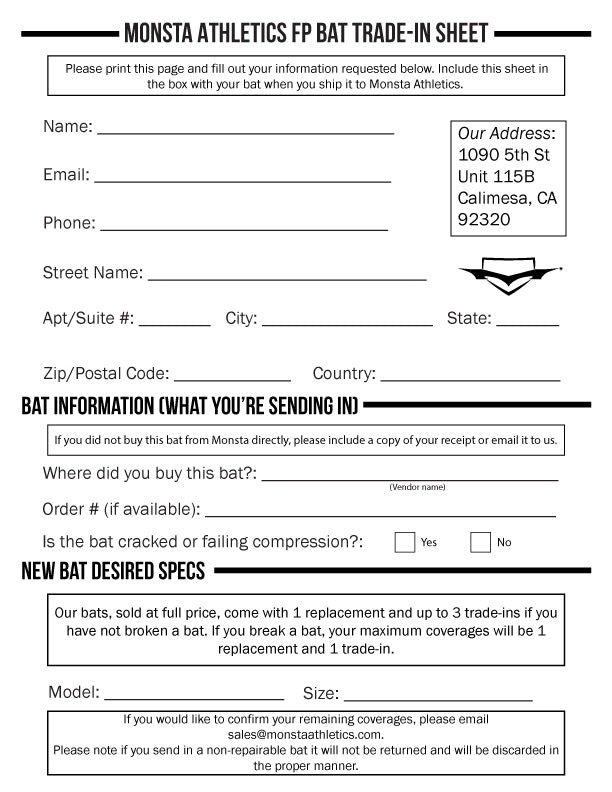 Fastpitch Bat Warranty/Trade-in Program