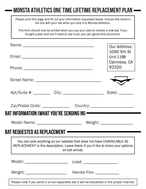 USSSA One Time Lifetime Bat Replacement Plan