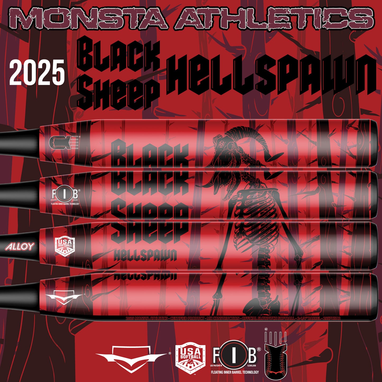Monsta Athletics Satanic Red and Black 2025 Black Sheep Hellspawn USA ASA Slowpitch Softball Bat